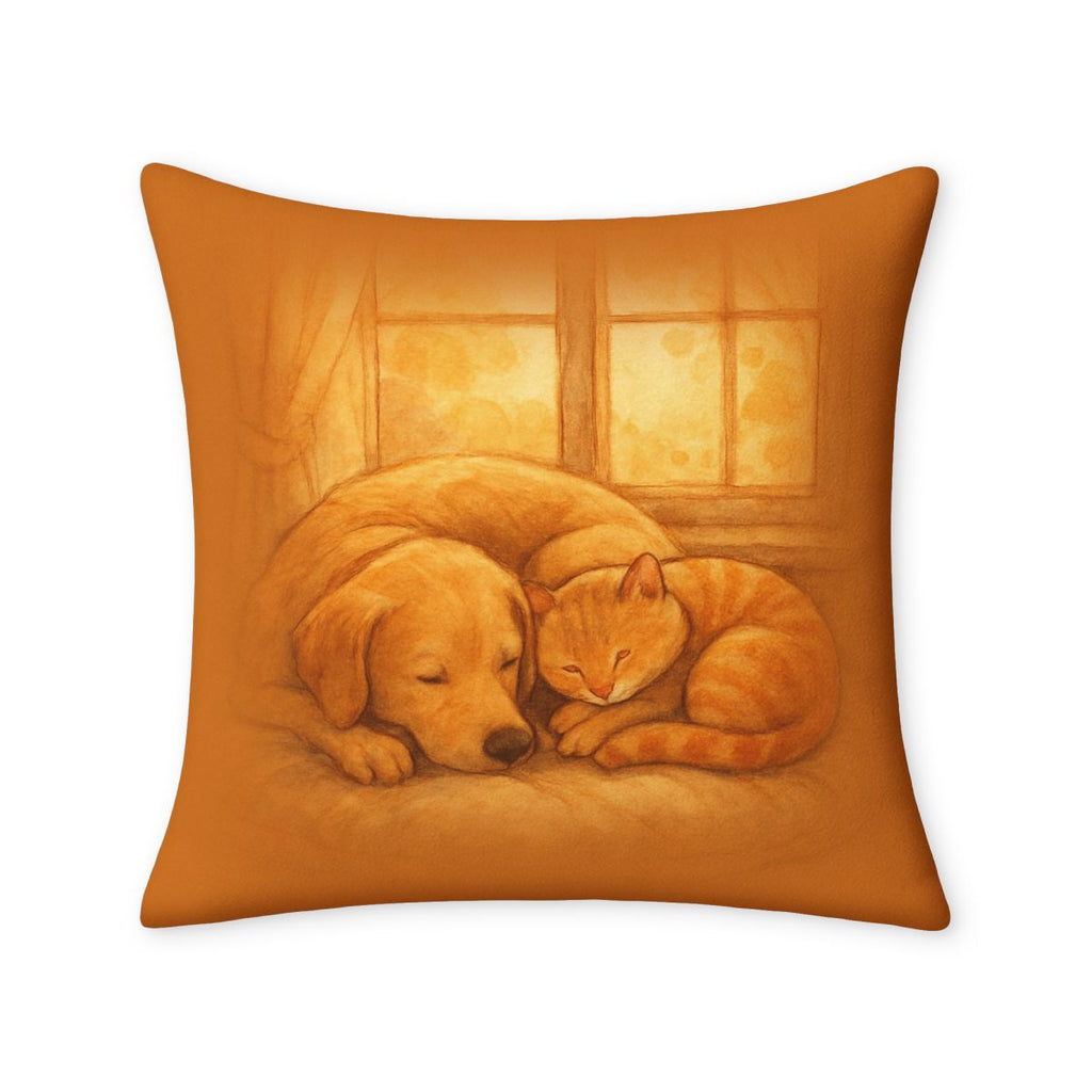Cozy Paws Throw Pillow Cover — Illustrated Cat & Dog Nap Scene