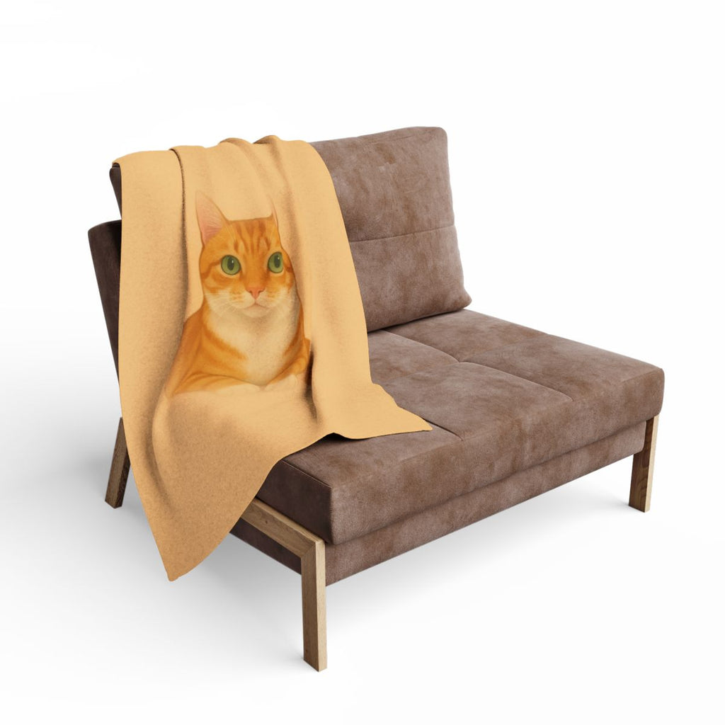 Custom cat portrait blanket on a chair