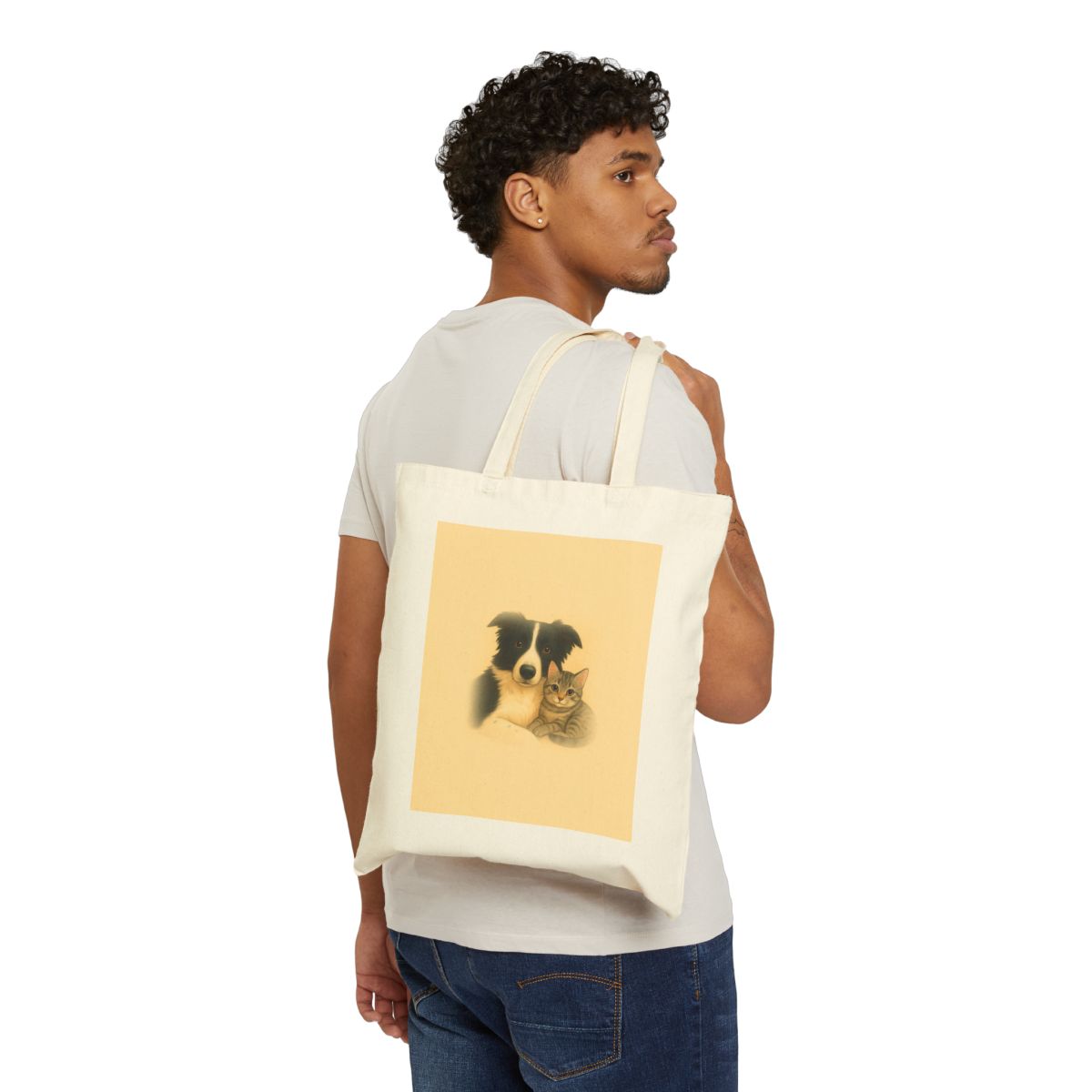 Tote bag with a dog and cat portrait
