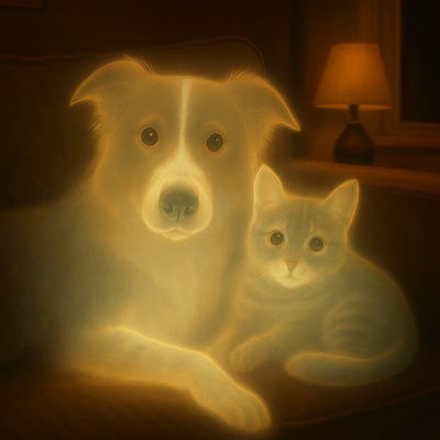 A pet illustrated as Ghost of the Couch