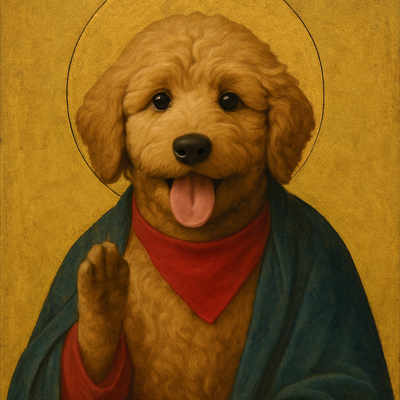 A pet illustrated as Renaissance Saint